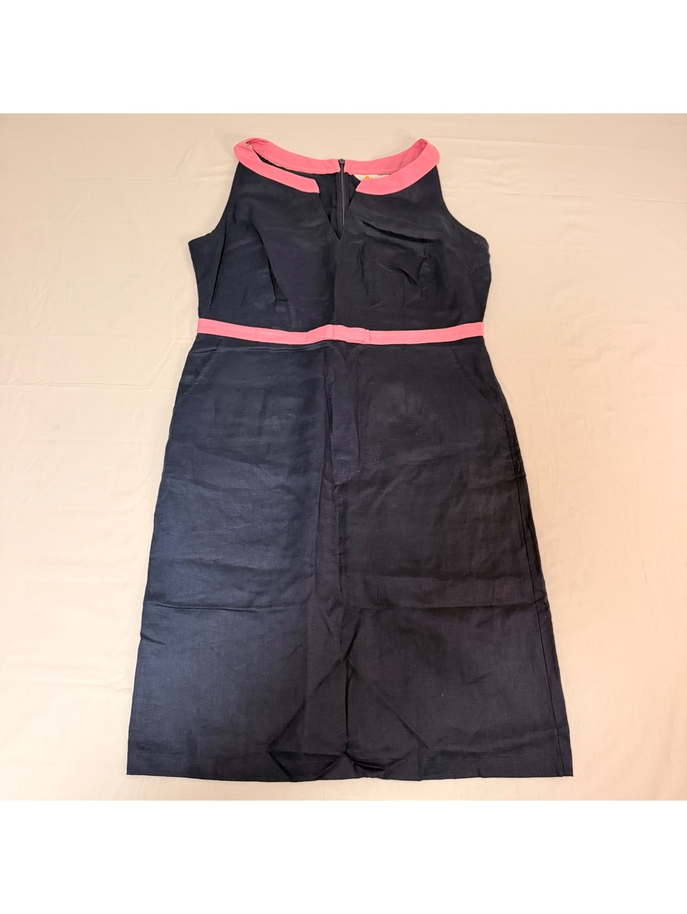 Balen Navy Blue Sleeveless Dress with Pink Trim Size US 14L